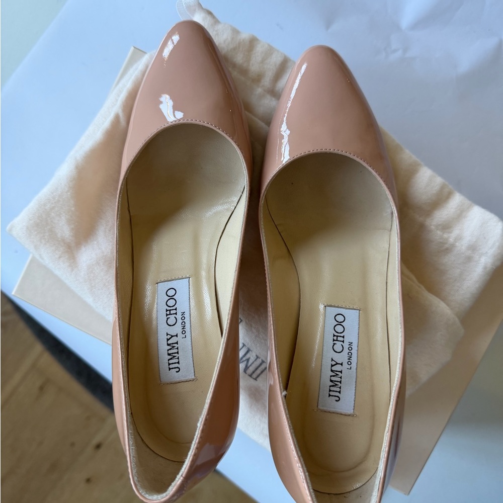 Jimmy Choo Women's Tan Blush Patent Irena 247 Leather Heels Size 37